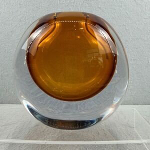 Vintage Murano Amber Sommerso Glass Sphere Vase Mid Century Italian Art Glass